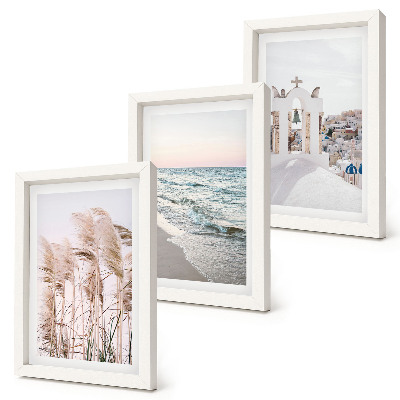 Triptych v ráme Prímorské rastliny, morské vlny, výhľad na biele domy