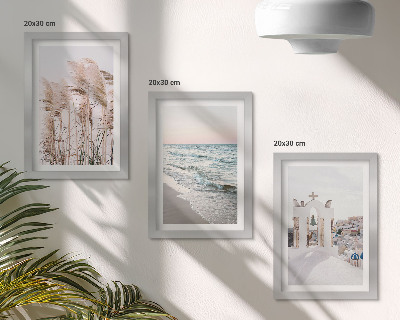 Triptych v ráme Prímorské rastliny, morské vlny, výhľad na biele domy