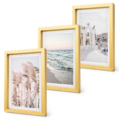 Triptych v ráme Prímorské rastliny, morské vlny, výhľad na biele domy