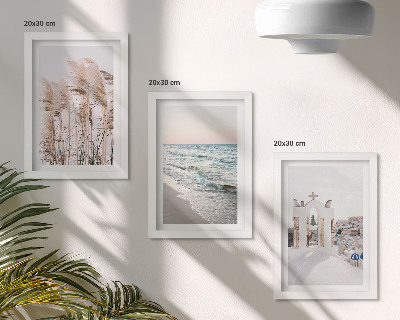 Triptych v ráme Prímorské rastliny, morské vlny, výhľad na biele domy