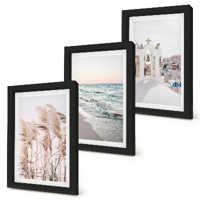 Triptych v ráme Prímorské rastliny, morské vlny, výhľad na biele domy