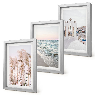 Triptych v ráme Prímorské rastliny, morské vlny, výhľad na biele domy