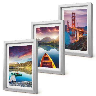 Triptych v ráme Výhľady na hory s jazerami, loďkami a mostom