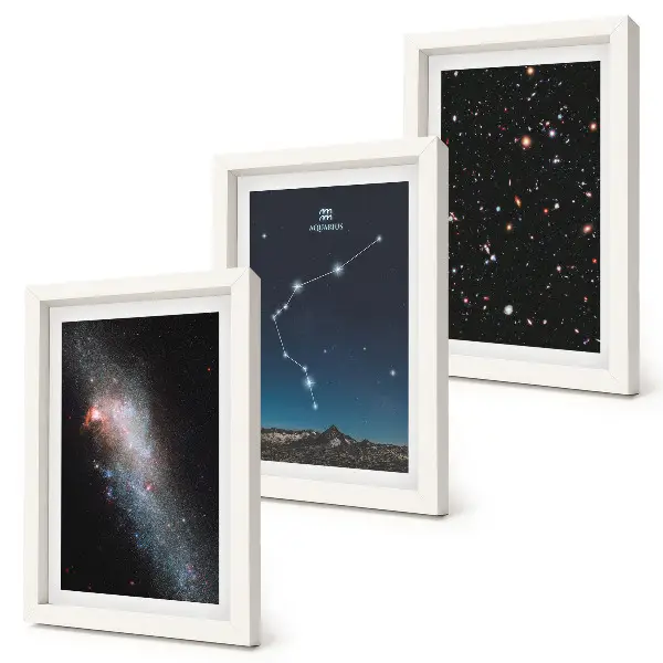 Triptych v ráme Znamenie zverokruhu Vodnár motív vesmíru a galaxie
