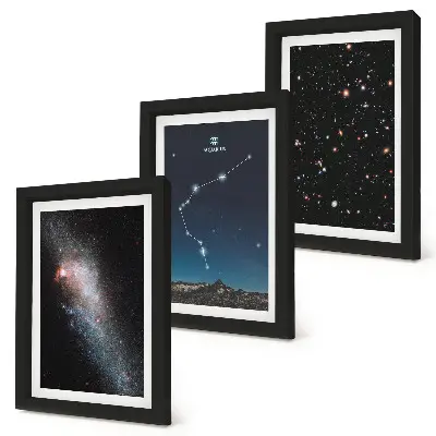 Triptych v ráme Znamenie zverokruhu Vodnár motív vesmíru a galaxie