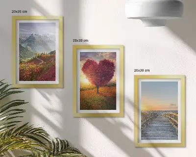 Horská krajina so stromovým mólom v tvare srdca triptych v ráme