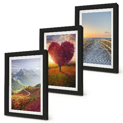 Horská krajina so stromovým mólom v tvare srdca triptych v ráme