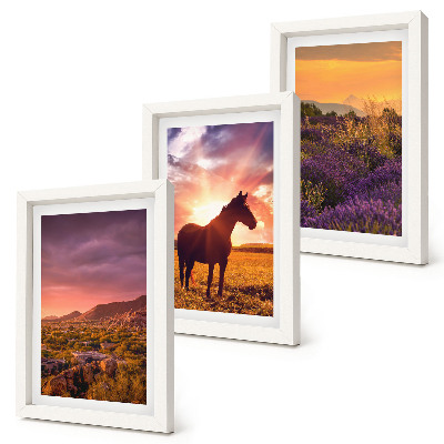 Triptych v ráme Horská krajina s koňmi a levanduľovými poľami