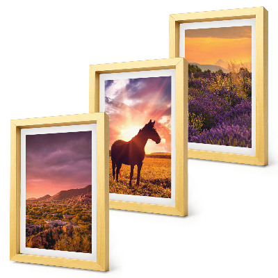 Triptych v ráme Horská krajina s koňmi a levanduľovými poľami