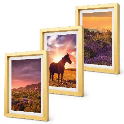Horská krajina s koňmi a levanduľovými poľami triptych v ráme