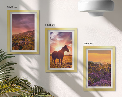 Triptych v ráme Horská krajina s koňmi a levanduľovými poľami