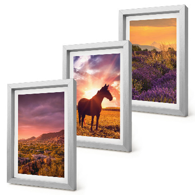 Triptych v ráme Horská krajina s koňmi a levanduľovými poľami