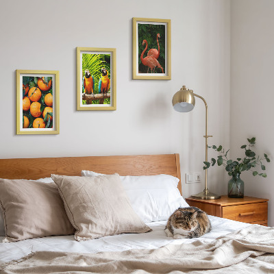 Triptych v ráme Ovocné akcenty s papagájmi a plameniakmi v trópoch