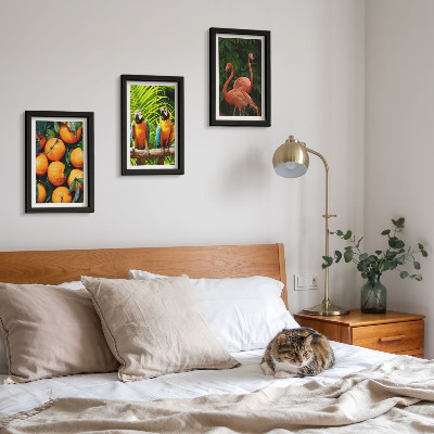 Triptych v ráme Ovocné akcenty s papagájmi a plameniakmi v trópoch