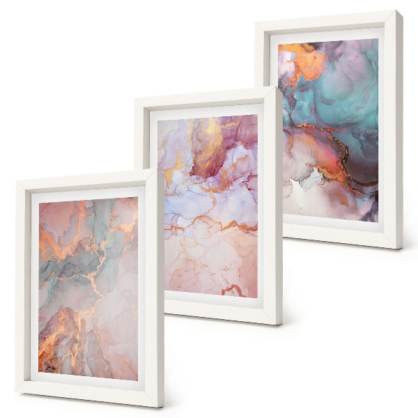Triptych v ráme Abstraktné vzory v pastelových farbách s akcentmi