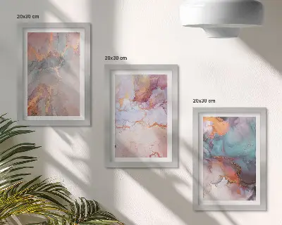 Abstraktné vzory v pastelových farbách s akcentmi triptych v ráme