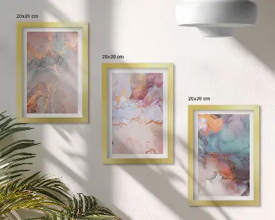 Abstraktné vzory v pastelových farbách s akcentmi triptych v ráme