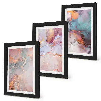 Abstraktné vzory v pastelových farbách s akcentmi triptych v ráme