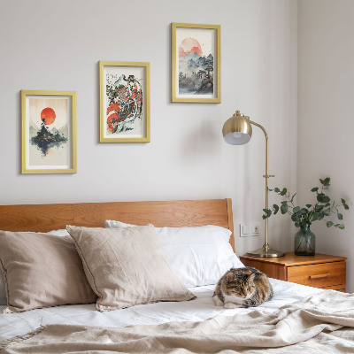 Triptych v ráme Ázijské krajinomaľby a portréty v štýle Japandi