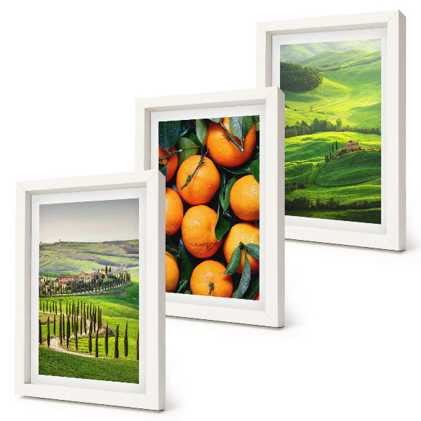 Triptych v ráme Talianska vidiecka krajina s pomarančmi a prírodou