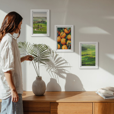 Triptych v ráme Talianska vidiecka krajina s pomarančmi a prírodou