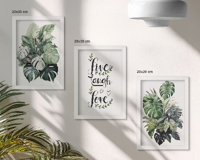 Triptych v ráme Listnaté rastliny s nápismi žiť, smiať sa, milovať