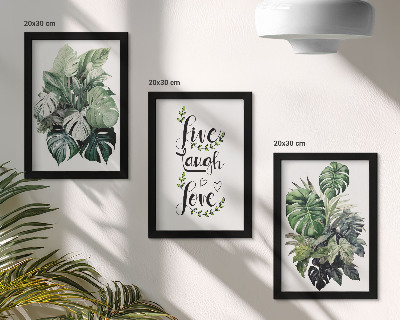 Triptych v ráme Listnaté rastliny s nápismi žiť, smiať sa, milovať