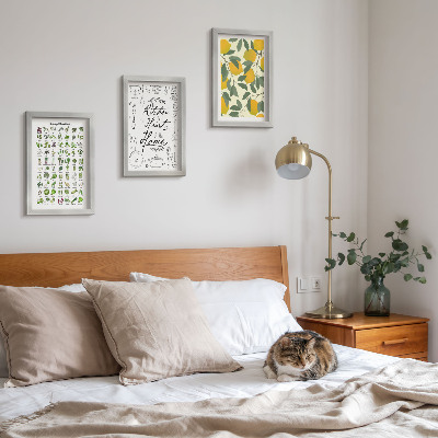 Triptych v ráme Zoznam byliniek, kuchynská tabuľa a maľované citróny