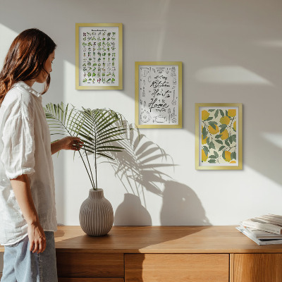 Triptych v ráme Zoznam byliniek, kuchynská tabuľa a maľované citróny