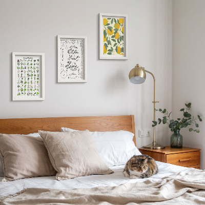 Triptych v ráme Zoznam byliniek, kuchynská tabuľa a maľované citróny