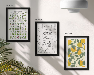 Triptych v ráme Zoznam byliniek, kuchynská tabuľa a maľované citróny