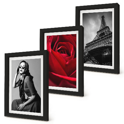 Triptych v ráme Parížska žena s ružovými okuliarmi a Eiffelovou vežou