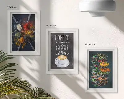 Triptych v ráme motív korenia a kávy so šálkou do kuchyne