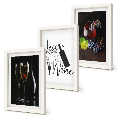 Triptych v ráme Poháre vína s hroznom a nápisom o víne