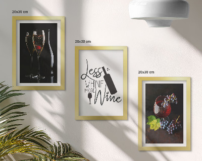 Triptych v ráme Poháre vína s hroznom a nápisom o víne