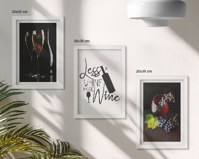 Triptych v ráme Poháre vína s hroznom a nápisom o víne