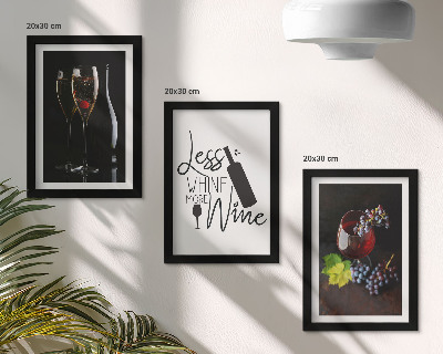 Triptych v ráme Poháre vína s hroznom a nápisom o víne