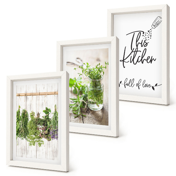Triptych v ráme Kuchynský motív s nápisom sušené bylinky