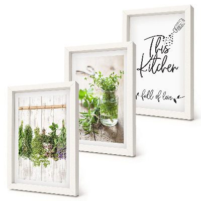 Triptych v ráme Kuchynský motív s nápisom sušené bylinky
