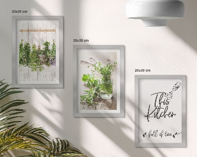 Triptych v ráme Kuchynský motív s nápisom sušené bylinky