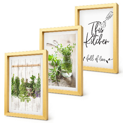 Triptych v ráme Kuchynský motív s nápisom sušené bylinky
