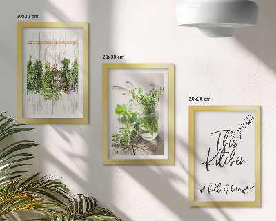 Triptych v ráme Kuchynský motív s nápisom sušené bylinky