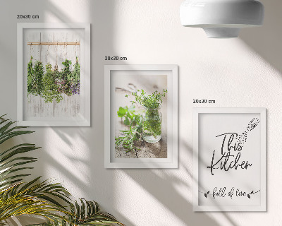 Triptych v ráme Kuchynský motív s nápisom sušené bylinky
