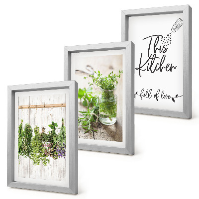 Triptych v ráme Kuchynský motív s nápisom sušené bylinky