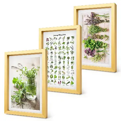 Zoznam sušených rastlín do kuchyne triptych v ráme