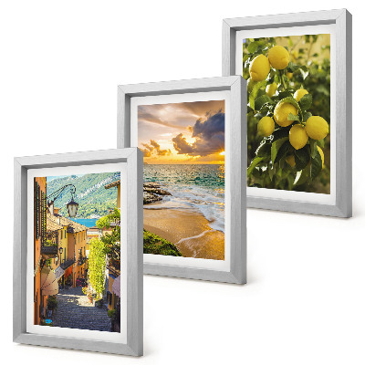 Triptych v ráme Malebné ulice, more, pláž a citrusové stromy