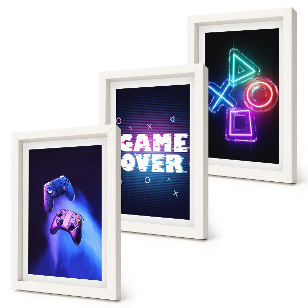 Sada obrazov do obývačky Gamepady s ikonami Game Over