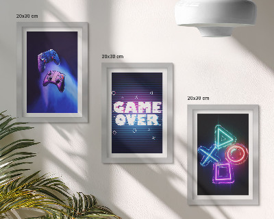 Sada obrazov do obývačky Gamepady s ikonami Game Over