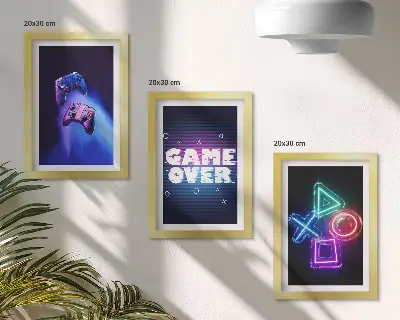 Sada obrazov do obývačky s motívom gamepadov s ikonami Game Over