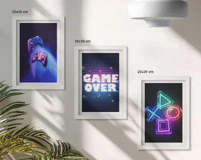 Sada obrazov do obývačky s motívom gamepadov s ikonami Game Over